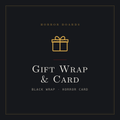 Gift Wrap & Card — black wrap and a horror-style card